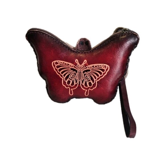 New Yellow Genuine Leather Handmade Butterfly Coin Purse Wristlet Key Case - Picture 2 of 2